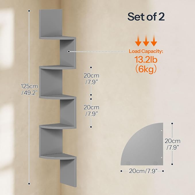 HOOBRO Corner Shelf Wall-Mounted, 5-Tier Bookshelves - Image 2