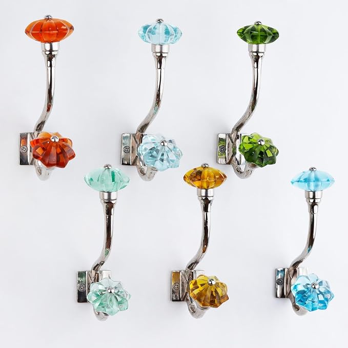 Indian Shelf Pack of 6 Heavy Duty Colorful Crystal Double Prong Glass - Image 7