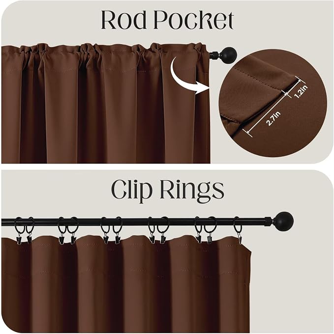 CUCRAF Brown Blackout Curtains 96 inch Length 2 Panels Set, Rod Pocket Room - Image 2