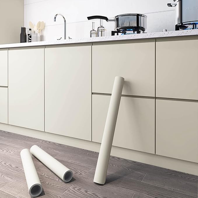 Dimoon 118''x15.7'' Cream Skin Peel and Stick Wallpaper Contact Paper Modern - Image 2