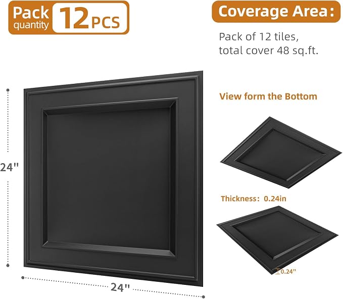WOWSTAR 12-Pack 24"x24" Drop Ceiling Tiles, Waterproof Glue up Ceiling Panels - Image 5