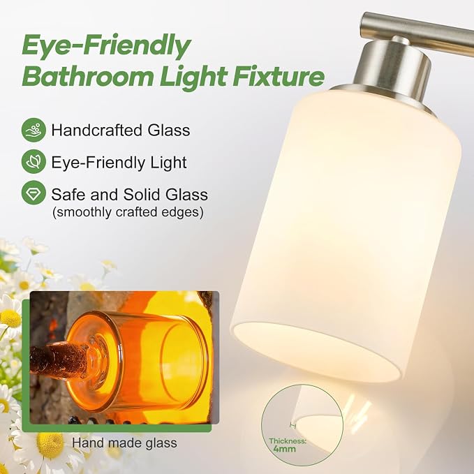Zarbitta 4-Light Bathroom Light Fixtures, Brushed Nickel Modern Vanity Lights - Image 3