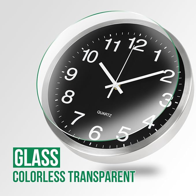 Wall Clock 12 Inch Metal Finish Silent Non Ticking Indoor Clock Round Battery - Image 5