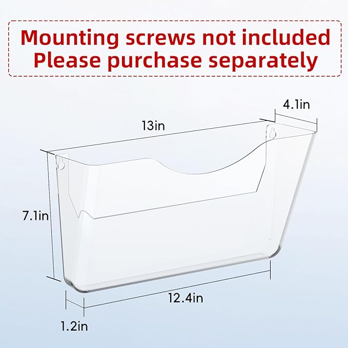 SUPEASY Clear Acrylic Wall File Organizer, One-Piece Wall Mount File Holder - Image 2