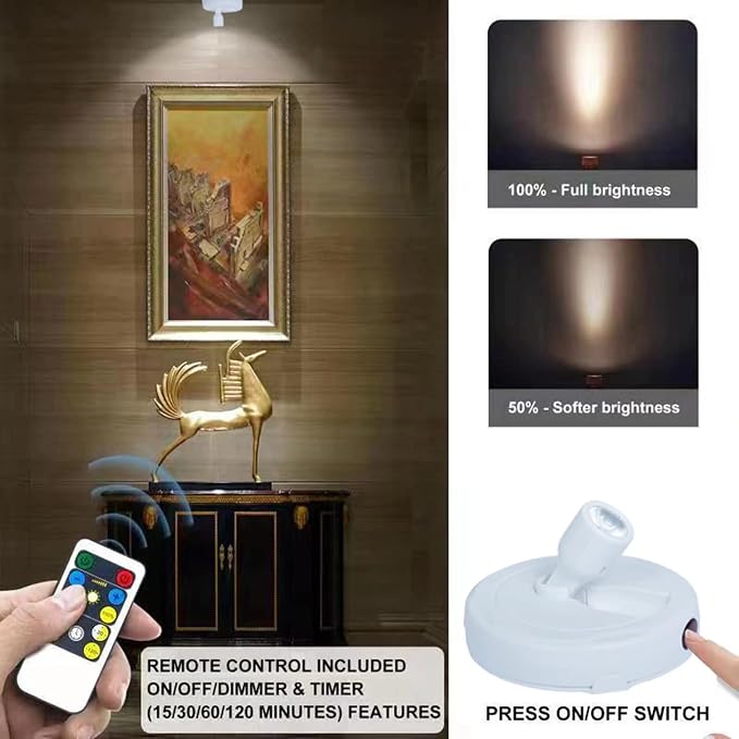 HAMVIDNE Wireless LED Spotlight, Battery Operated Picture Lights, Indoor Uplight - Image 2