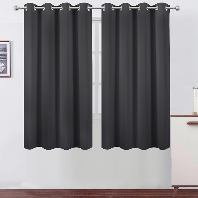 LEMOMO Dark Grey Blackout Curtains 52 x 63 Inch Length/Set of 2 Curtain by Lemomo