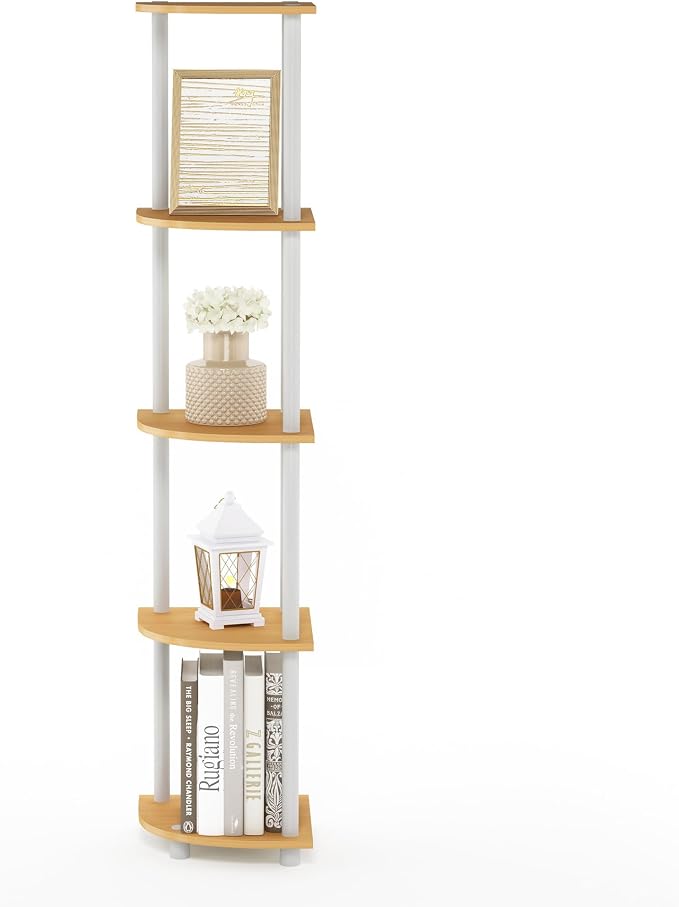 Furinno TURN-N-TUBE Corner Shelf, 5-Tier Corner Bookshelf, Open Storage Shelves - Image 7