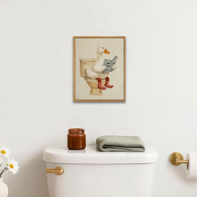 AtterrirArt Framed Funny Bathroom Wall Art, 8 * 10 inch, Cute Duck on Toilet - Image 3