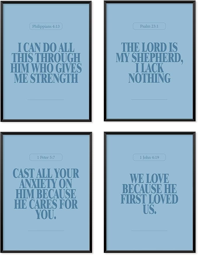 Locomiss Light Blue Christian Wall Art Decor, Modern Bible Verse Prints by Unknown