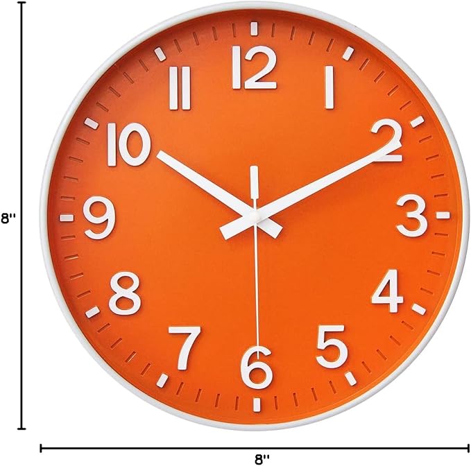 HZDHCLH Wall Clocks Battery Operated, Wall Clock Orange, 8 inch Wall Clock - Image 10