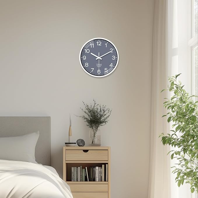 XNM 12 Inch Grey Modern Minimalist Wall Clocks Battery Operated Silent Non - Image 5