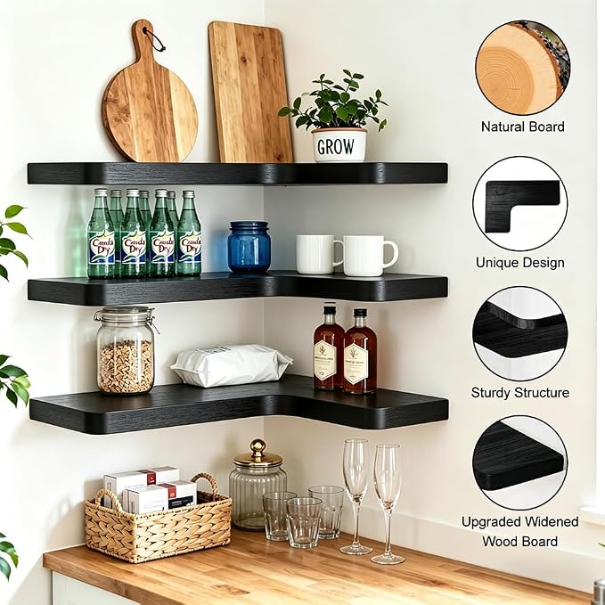 Floating Corner Shelves, Wall Shelf Set of 3, Shelves - Image 3