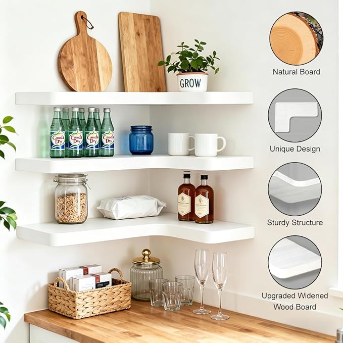 Floating Corner Shelves, Wall Shelf Set of 3, Shelves - Image 5