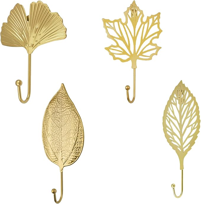 MOROBOR Decorative Iron Hooks, 4-Piece Ginkgo Maple Leaf Shape Gold Wall by MOROBOR