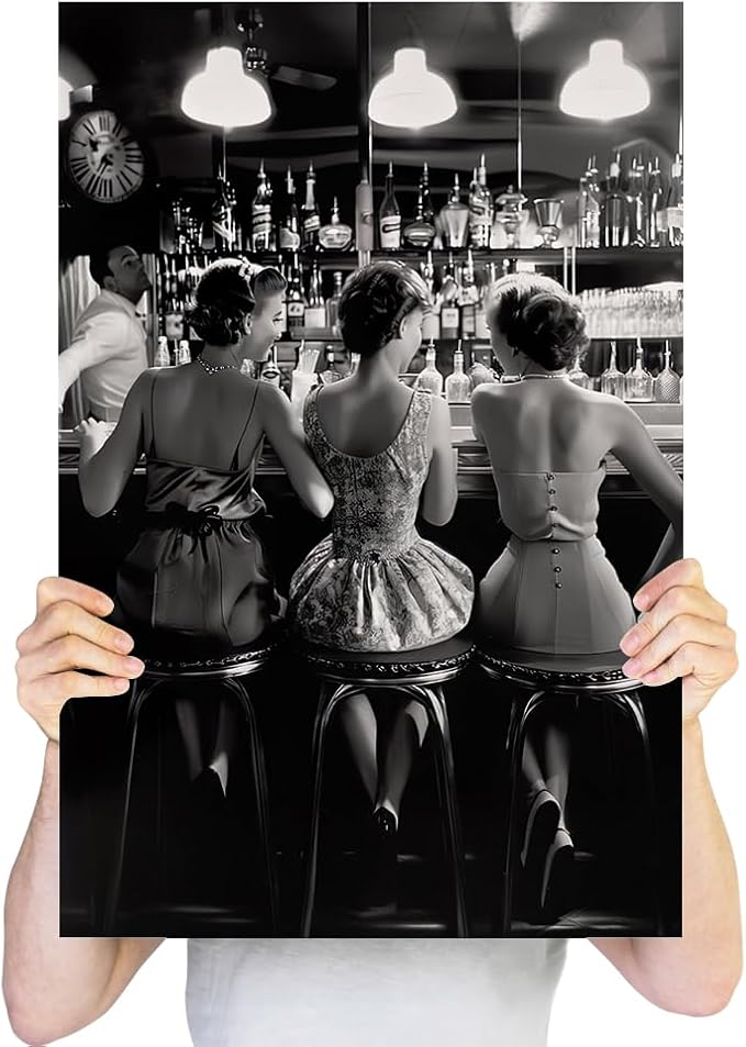 Vintage Black and White Posters Trendy Women Drink Cocktail Wall Art Funky - Image 3