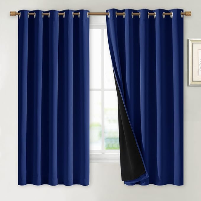 NICETOWN 100% Blackout Lined Curtains, Royal Blue, 1 Pair, 2 Thick Layers by NICETOWN