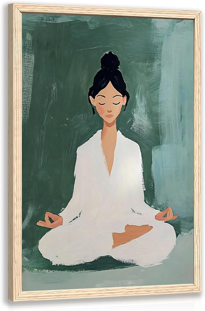 GELDSTEI Wood Framed Zen Wall Art, Tranquil Meditation Wall Decor, Yoga Girl by Unknown