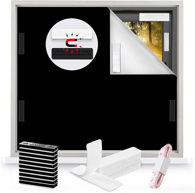 100% Blackout Blinds Magnetic Window Cover 57x40Inch, No Drill PortableCuttable by BirdNest
