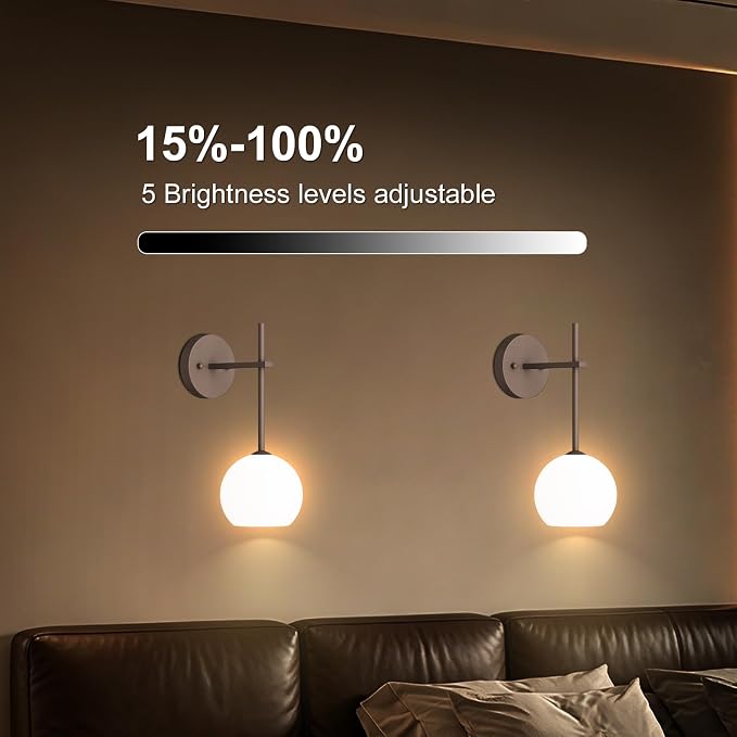 Brown Battery Operated Wall Sconces Set of 2, Rechargeable Wireless Wall Lights - Image 7