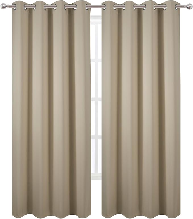 LEMOMO Blackout Curtains 52 x 120 Inch Long Beige Curtains Set of 2 Panels Room - Image 2