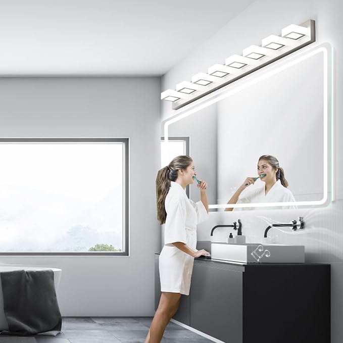 Ralbay 8-Light Brushed Nickel Bathroom Vanity Lights Metal Acrylic LED Modern - Image 4