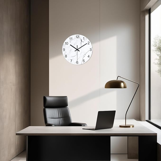Modern White Marble Glass Wall Clocks Battery Operated 14 Inch Abstract - Image 7