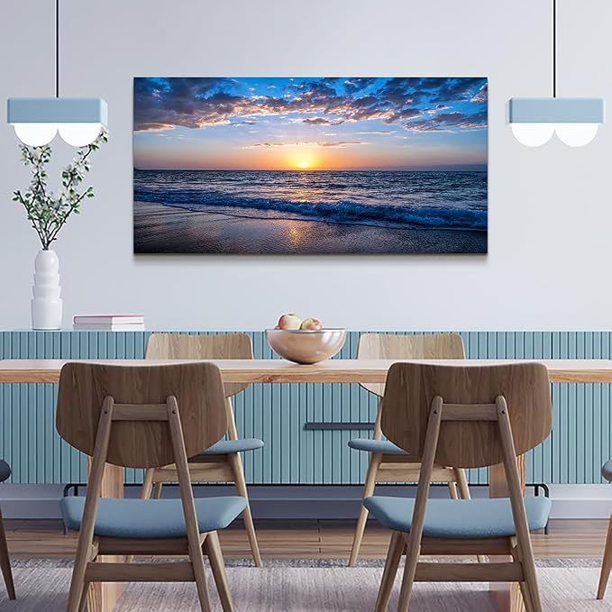 Wapluam Beach Wall Art -Blue Sea Coastal Sunset Natural Scenery Picture -Print - Image 5