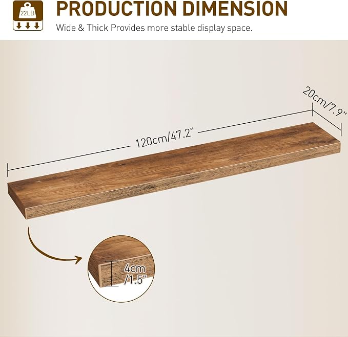 RALGEND Floating Shelves for Wall, 1.5" Thick Wall Shelf Set of 3 - Image 3