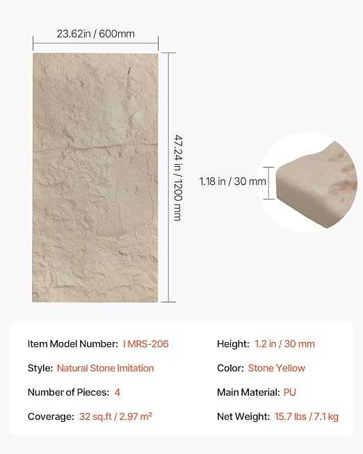 VEVOR 3D Wall Panels, 4 Pack 48 x 24 in PU Natural Stone Imitation Wall Art - Image 7