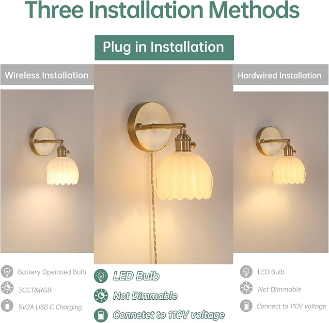 Shenmoyl Plug in Wall Sconce, 2 Pack - Image 2