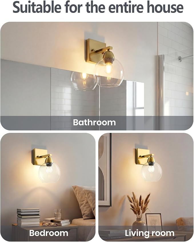 Bathroom Light Fixtures, 1-Light Matte Gold Vanity Light - Image 7