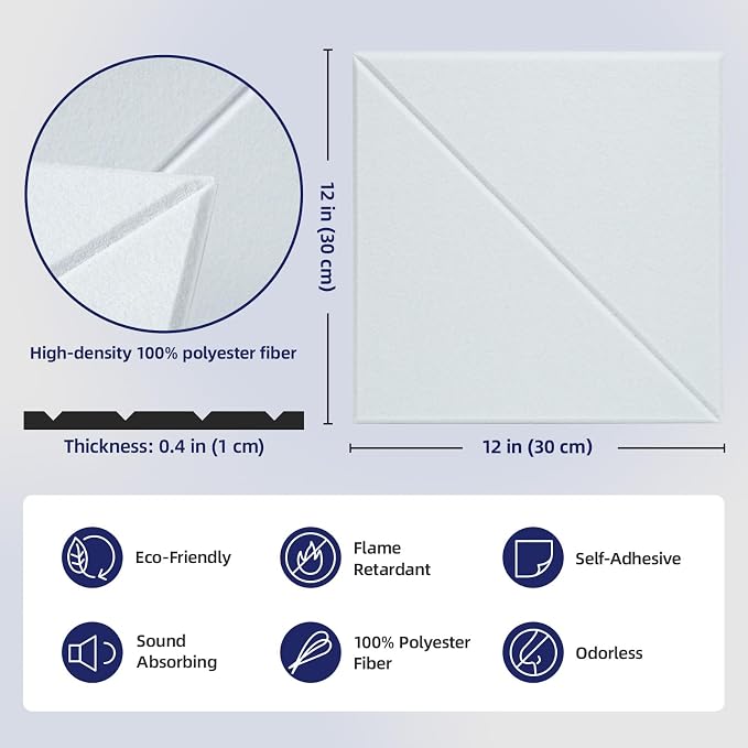 Vieshful 20 Pack Acoustic Panels, Peel & Stick Sound Absorbing Wall Panels - Image 4