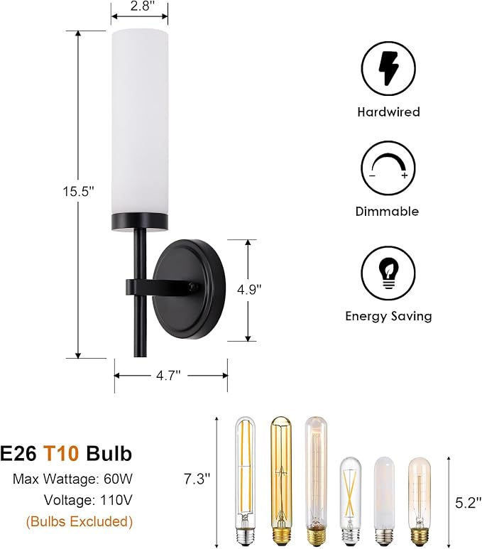 Black Bathroom Wall Sconces Set of 2, Modern Sconces Wall Lighting Vanity Lights - Image 5
