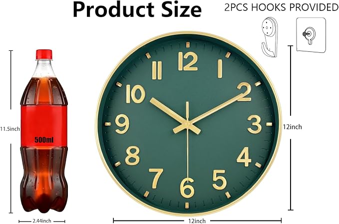 Wall Clocks Battery Operated, 12 Inch Non Ticking Digital Wall Clock, Silent - Image 3