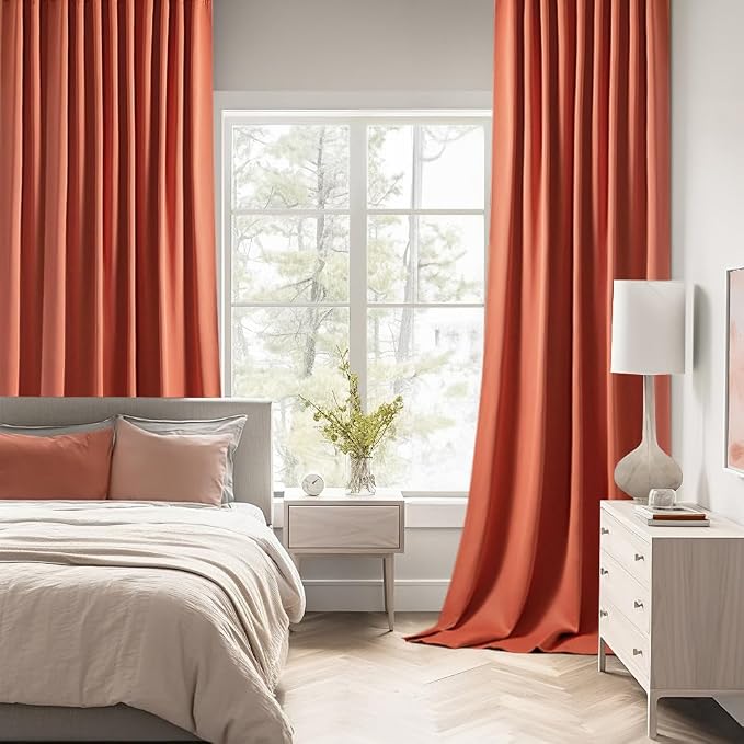 MIULEE Back Tab Burnt Orange Blackout Curtains 90 Inch Long 2 Panels Set - Image 2