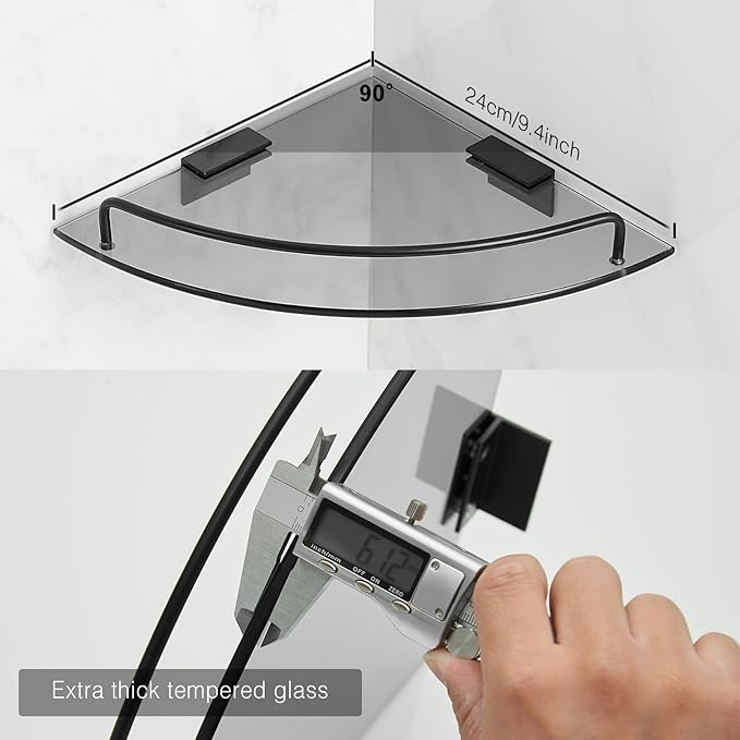 Voldra Glass Corner Shower Caddy, 2 Pack Adhesive Corner Shower Shelves - Image 2