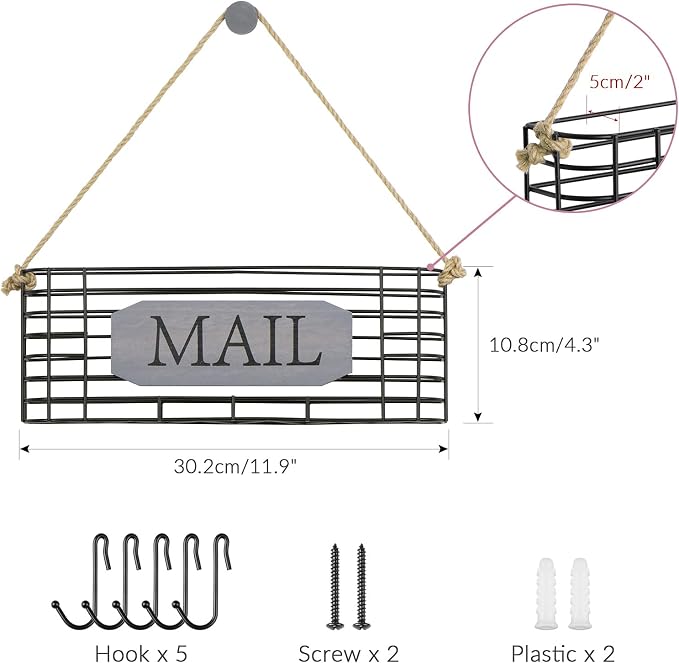 SRIWATANA Mail Key Holder for Wall, Rustic Mail Organizer Wall Mount - Image 6