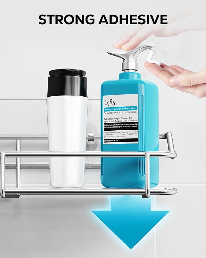Nieifi Shower Caddy Shelf with Hooks Storage Rack Organizer Adhesive Stainless - Image 7