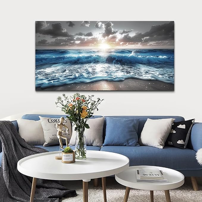 hyidecorart Large Wall Art For Living Room Modern Wall Decor For Office Blue - Image 3