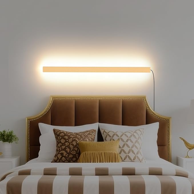 KELUOLY Modern Plug in Wall Lights, 31.4 inch Frosted Gold LED Long Wall Sconce by KELUOLY