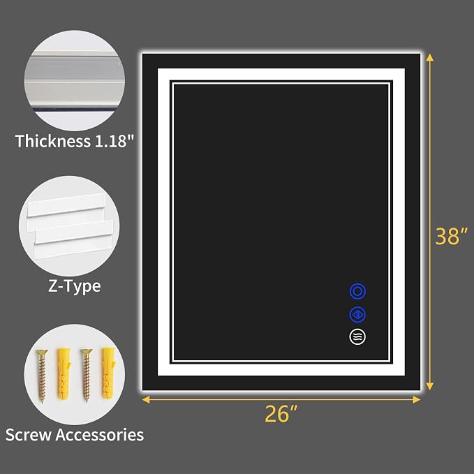 38"x26" LED Bathroom Mirror - Image 9