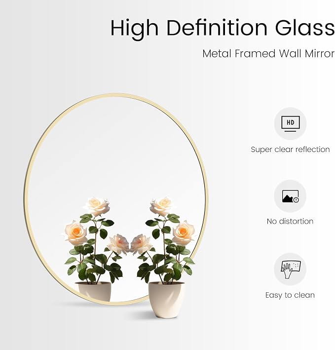 WallBeyond 20 inch Round Mirror Gold Circle Wall Mirror - Image 6