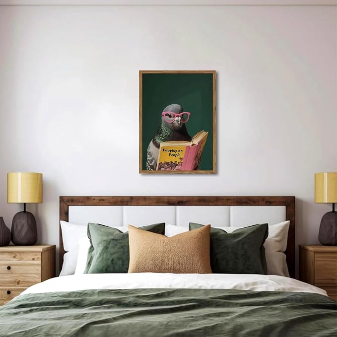 Framed Funny Pigeon Wall Art, Humorous Bird Reading Wall Decor Paintings - Image 7