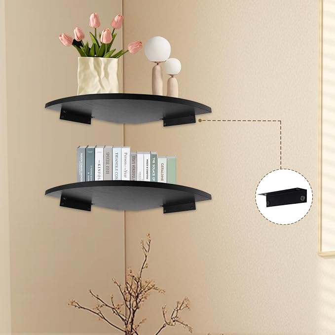 JJL Corner Shelf Wall Mounted, 12-Inch Sector Wood Floating Corner Shelves - Image 4