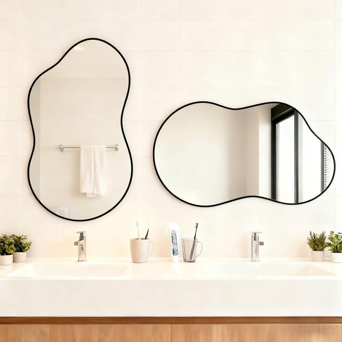 Itrue 20x36 Inch Black Framed Irregular Tempered Glass Wall Mirror, - Image 7