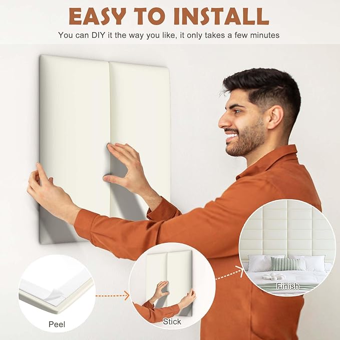 IFNOW Wall Mounted Upholstered Headboard Full, 3D Peel and Stick Soundproof - Image 5