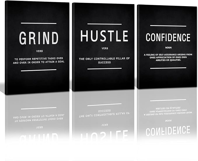 KAWAHONE Motivational Success Canvas Wall Art, Grind Hustle Confidence Wall by KAWAHONE