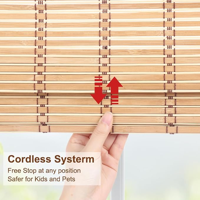 LUCKUP Cordless Bamboo Roman Shades, Roll Up Blinds - Image 3