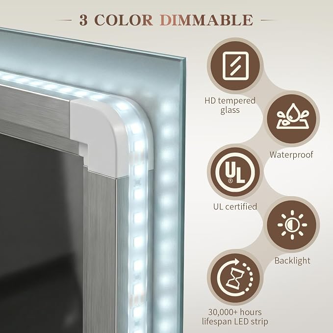 EOGOW LED Bathroom Mirror with Lights, 3 Colors Bathroom Mirror, Wall Mounted - Image 4