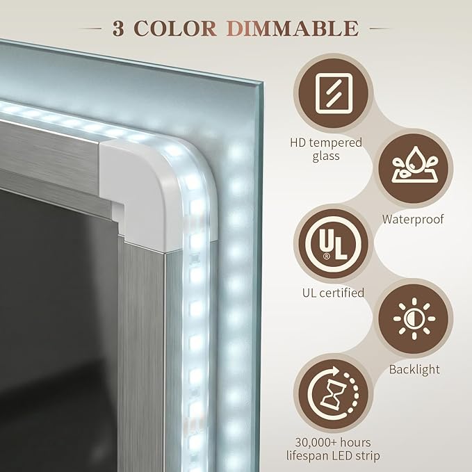 EOGOW LED Bathroom Mirror with Lights, 3 Colors Bathroom Mirror, Wall Mounted - Image 4